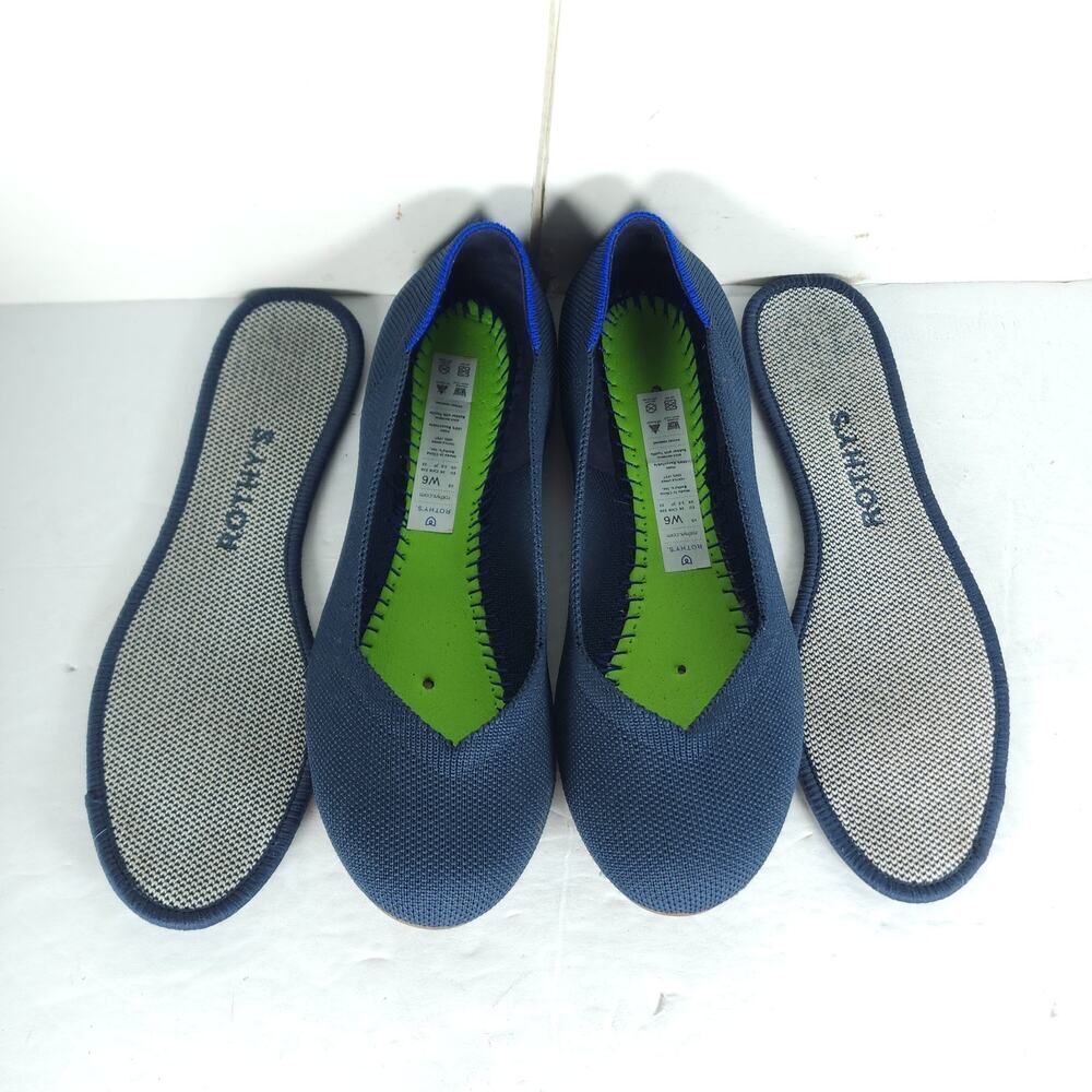 Rothy's Women's The Flat Round Toe US6 Navy Blue Textile Slip On Ballet Flats - Picture 3 of 16